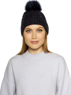 Angela Cable Knit Beanie With Pom