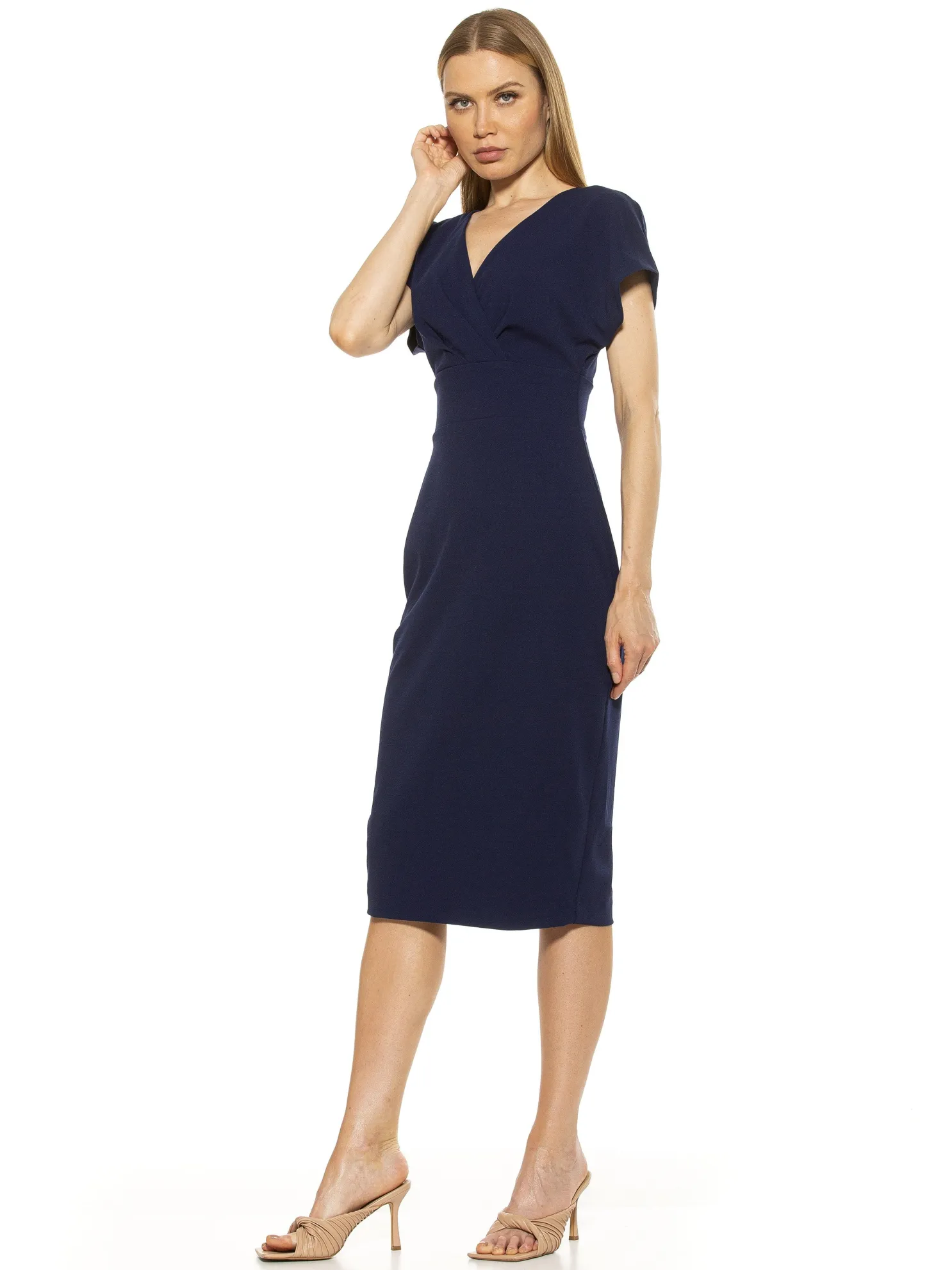 NAOMI DRAPE SURPLICE SHEATH I ALEXIA ADMOR