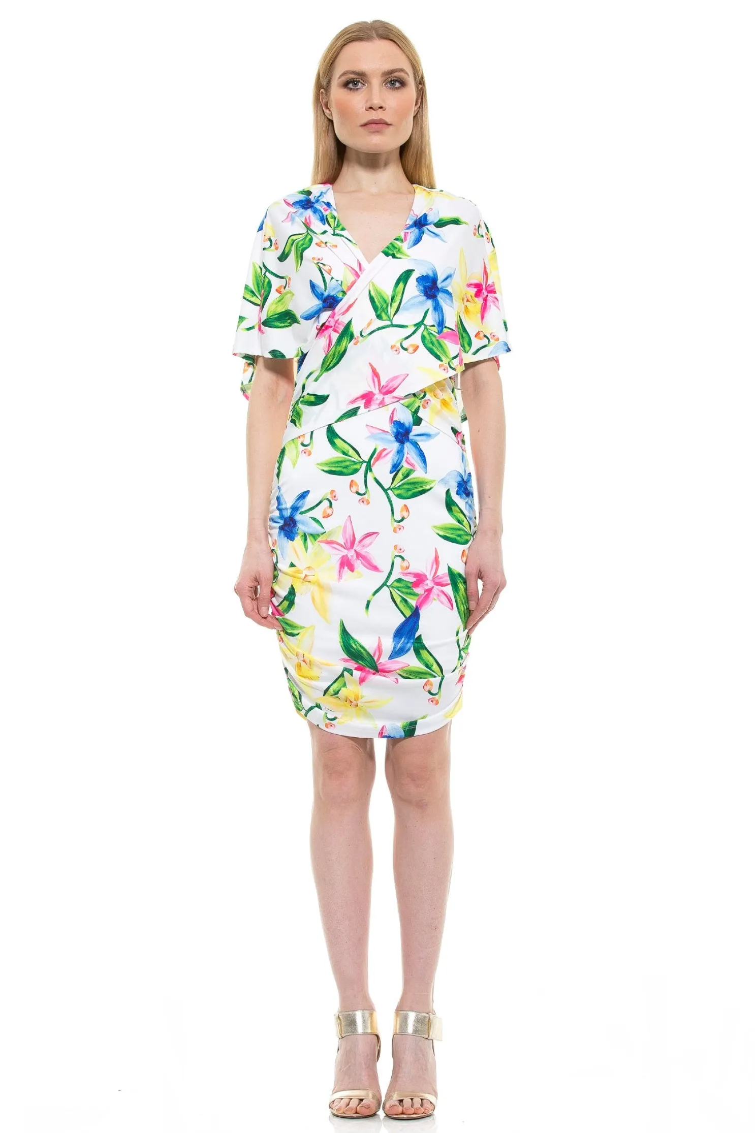 Tamara Surplice Tropical Print Dress- Alexia Admor Style No. D3215